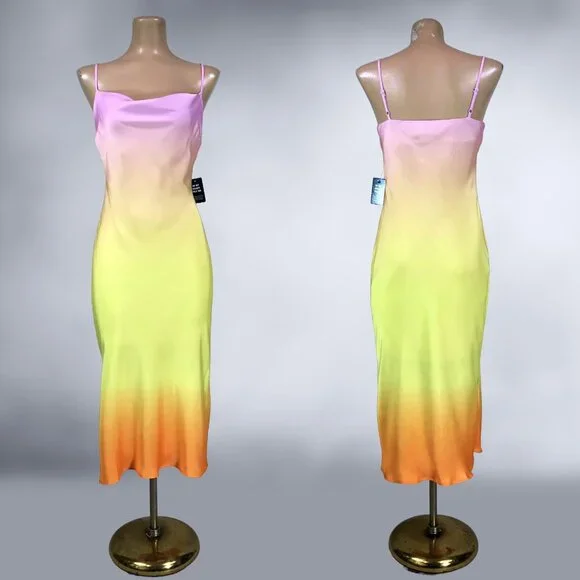 Express 2021 Rainbow Ombre Satin Bias Slip Dress NWT - Picture 3 of 10